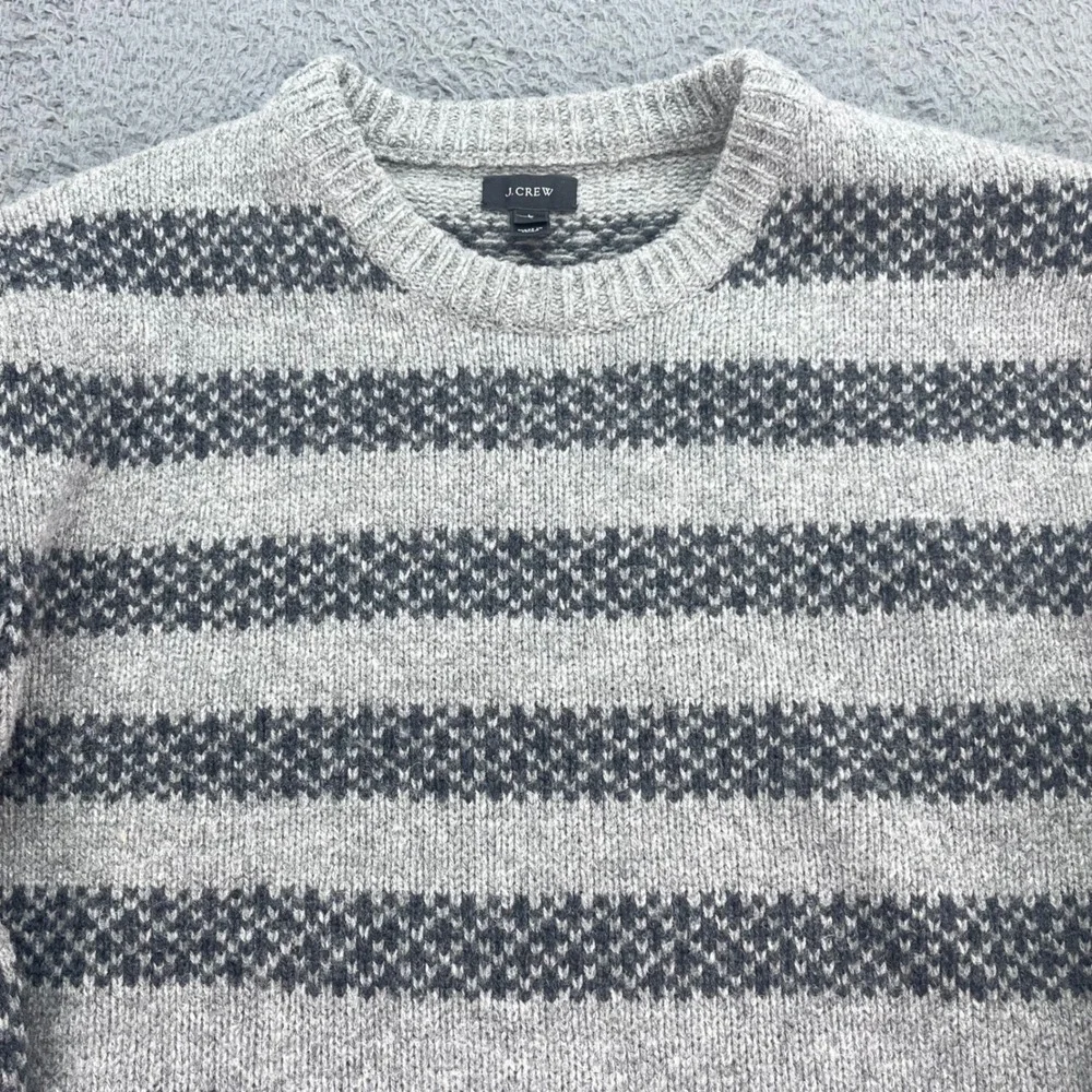 J Crew‎ Men's Gray Fair Isle Knit Sweater Size L 100% Lambswool